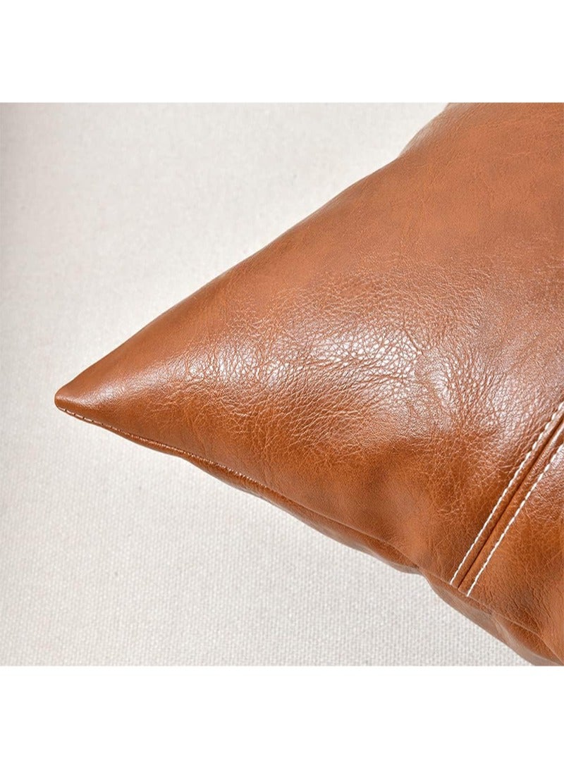 ايكانبو غطاء وسادة مزخرف من الجلد الصناعي المقاوم للماء باللون البني مقاس 45×45 سم، مناسب للأريكة الخارجية، غطاء وسادة مربع مخيط يدويًا (بني غامق، بدون قلب الوسادة) - Image 3