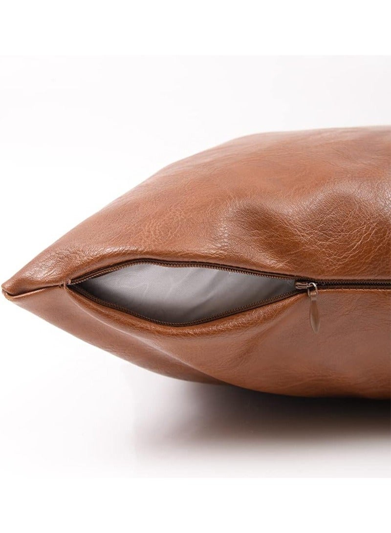 ايكانبو غطاء وسادة مزخرف من الجلد الصناعي المقاوم للماء باللون البني مقاس 45×45 سم، مناسب للأريكة الخارجية، غطاء وسادة مربع مخيط يدويًا (بني غامق، بدون قلب الوسادة) - Image 5