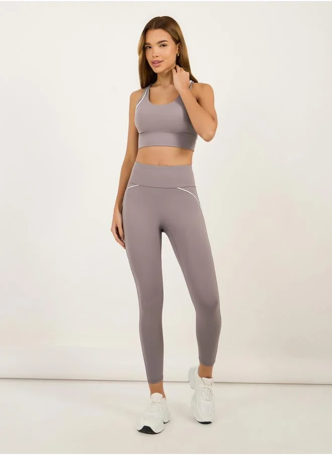 ستايلي Contrast Piping Multi Back Straps Sports Bra & Leggings Set