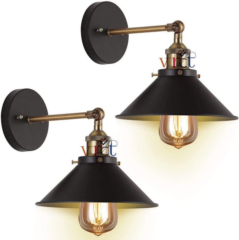 VRCT Wall Sconces 2Pack Black Industrial Vintage Wall Lamp Fixture Simplicity Bronze Finish Arm Swing Wall Lights - Image 1