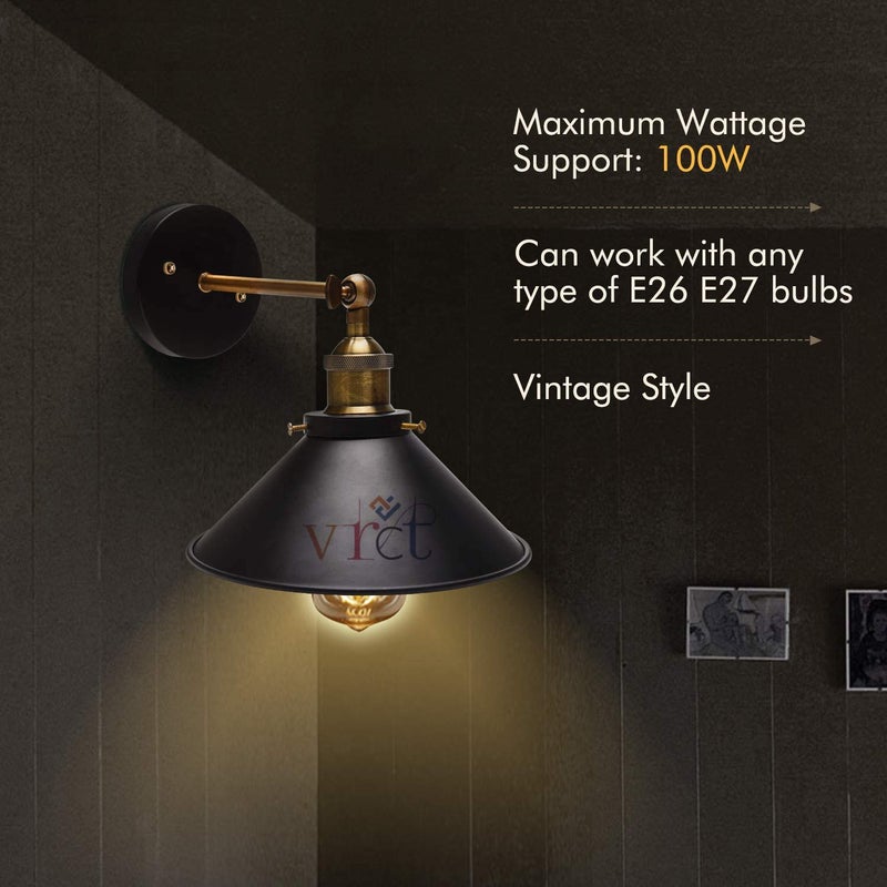 VRCT Wall Sconces 2Pack Black Industrial Vintage Wall Lamp Fixture Simplicity Bronze Finish Arm Swing Wall Lights - Image 2