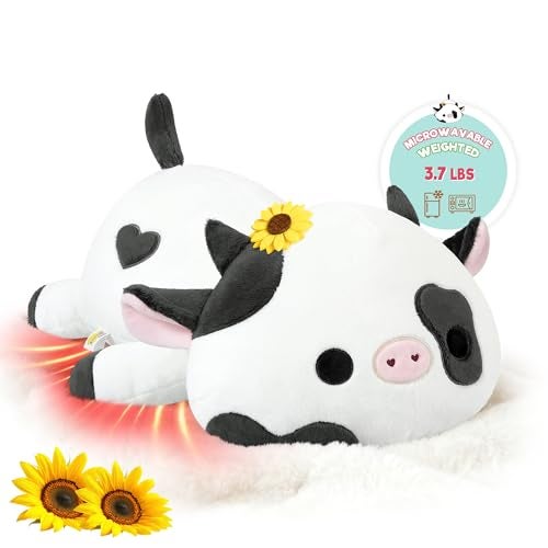 Onsoyours Original Weighted Heatable Sunflower Cow Stuffed Animals 37 lbs Microwavable Plushies for Stress Relief 20 inch Large Comfort Soft Plush Toys for Kids Adults - Image 1
