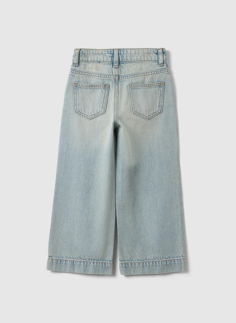 او في اس Ovs Girl'S Regular Fit Light Blue Denim Cotton Jeans With Embroidery