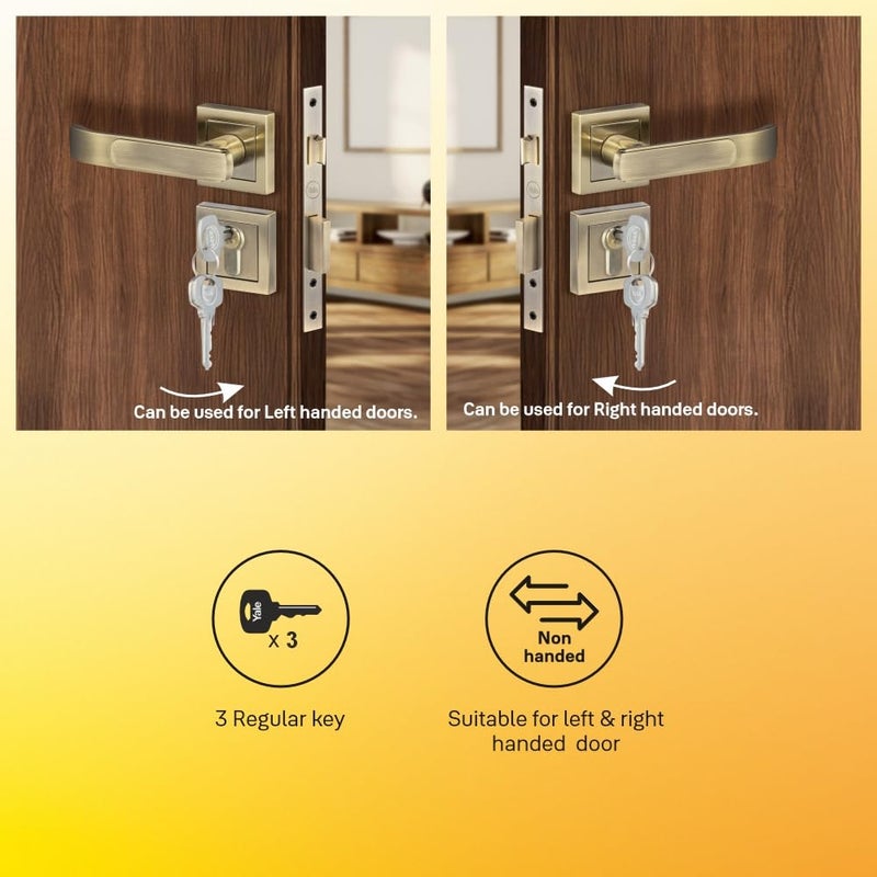 Yale YECM-603-OR-TT-AB Mortise Door Lock for Bedroom/Home/Office/Hotel Suitable for Left/Right Handed Doors | Rose & Escutcheons with Thumb Turn, 3 Keys Cylinder and Lock Body (Antique Brass) - Image 3