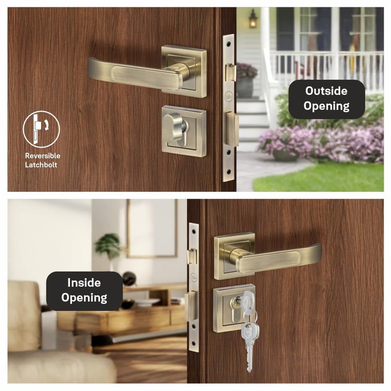 Yale YECM-603-OR-TT-AB Mortise Door Lock for Bedroom/Home/Office/Hotel Suitable for Left/Right Handed Doors | Rose & Escutcheons with Thumb Turn, 3 Keys Cylinder and Lock Body (Antique Brass) - Image 5