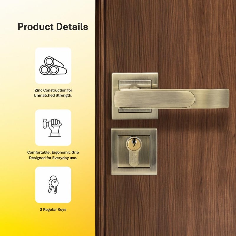 Yale YECM-603-OR-TT-AB Mortise Door Lock for Bedroom/Home/Office/Hotel Suitable for Left/Right Handed Doors | Rose & Escutcheons with Thumb Turn, 3 Keys Cylinder and Lock Body (Antique Brass) - Image 4