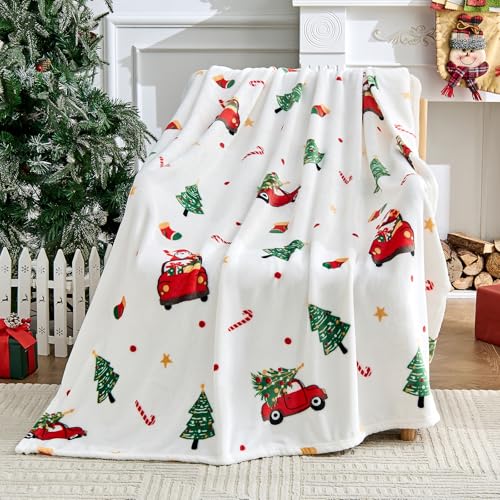 Edenleaf Christmas Blanket - White Holiday Throw with Santa Claus & Snowman - Warm Cozy Fleece Winter Blanket, 50x60 Inches，White - Image 1