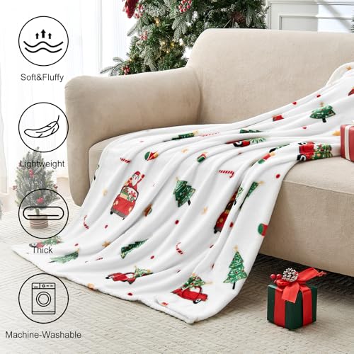Edenleaf Christmas Blanket - White Holiday Throw with Santa Claus & Snowman - Warm Cozy Fleece Winter Blanket, 50x60 Inches，White - Image 4