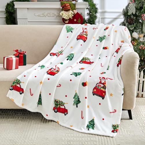 Edenleaf Christmas Blanket - White Holiday Throw with Santa Claus & Snowman - Warm Cozy Fleece Winter Blanket, 50x60 Inches，White - Image 5