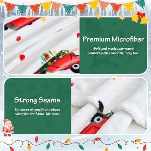 Edenleaf Christmas Blanket - White Holiday Throw with Santa Claus & Snowman - Warm Cozy Fleece Winter Blanket, 50x60 Inches，White - Image 3