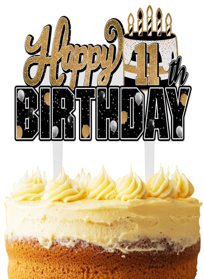 LINGTEER Happy 11th Birthday Gold Acrylic Cake Topper,Gold Theme Birthday Cheers to Eleven Years Old Party Cake Decorations Gift Sign. - Image 1