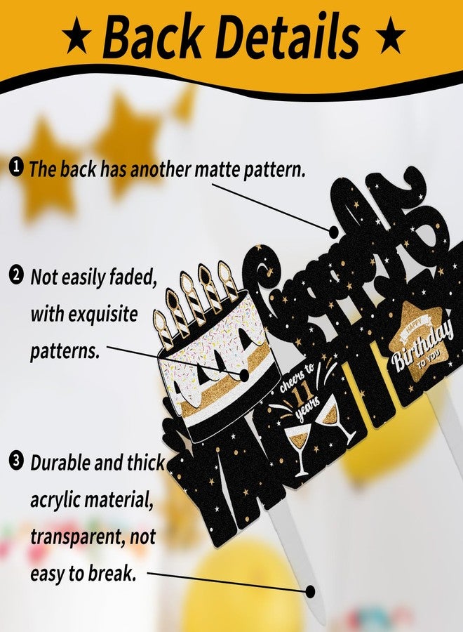 LINGTEER Happy 11th Birthday Gold Acrylic Cake Topper,Gold Theme Birthday Cheers to Eleven Years Old Party Cake Decorations Gift Sign. - Image 3