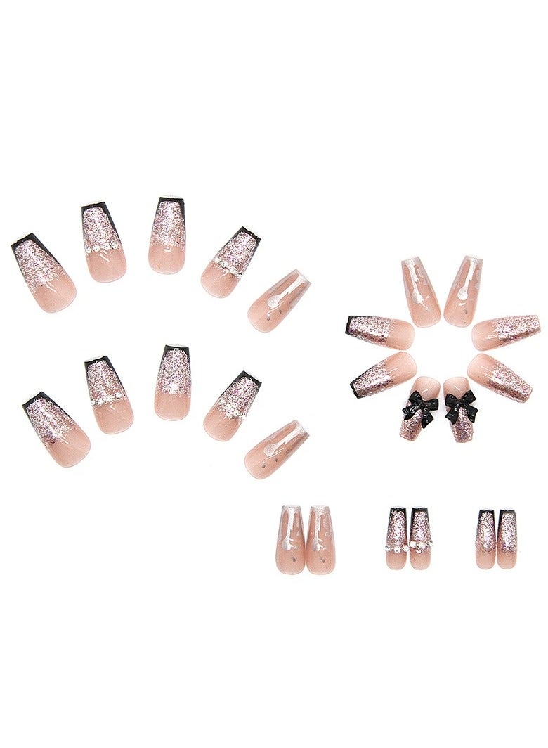 Goolsky Elegant Ballerina Press On Nails Black Butterfly Rhinestone Fake Nail Tips Trendy Glossy Finish  - Image 3