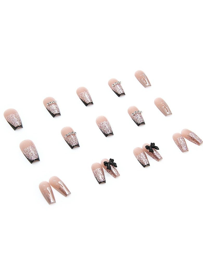Goolsky Elegant Ballerina Press On Nails Black Butterfly Rhinestone Fake Nail Tips Trendy Glossy Finish  - Image 4