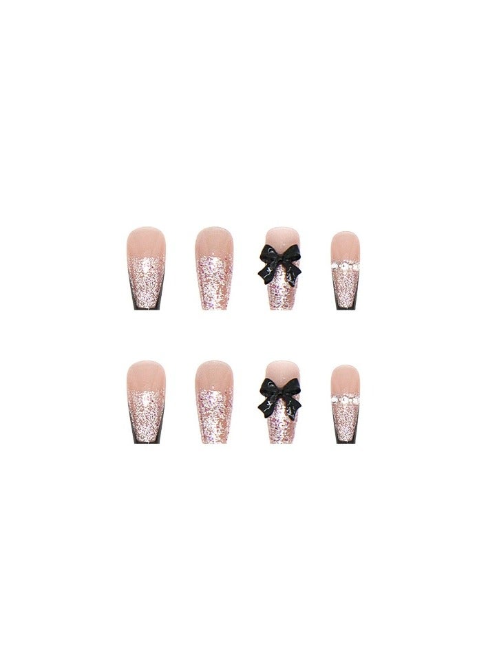 Goolsky Elegant Ballerina Press On Nails Black Butterfly Rhinestone Fake Nail Tips Trendy Glossy Finish  - Image 5