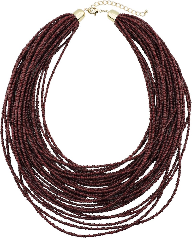 Bocar Multi Layer Chunky Bib Statement Seed Beads Cluster Collar Necklace for Women Gift (NK-10351) - Image 1