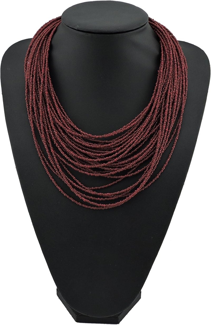 Bocar Multi Layer Chunky Bib Statement Seed Beads Cluster Collar Necklace for Women Gift (NK-10351) - Image 3