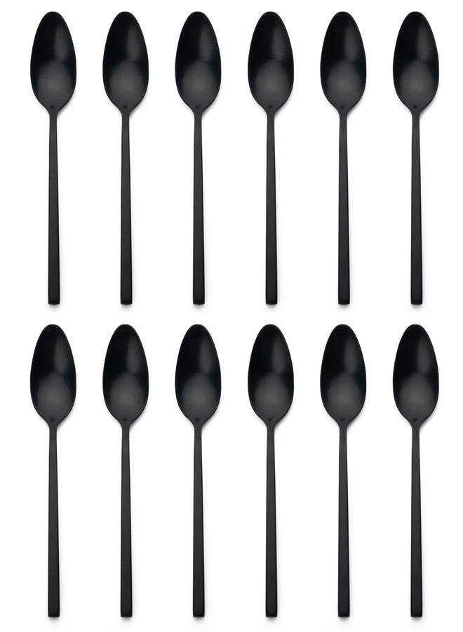 Alata Cube Black 12-Piece Forged Teaspoons Stainless Steel, Matte Satin Polished Cutlery Set, Dishwasher Safe - Image 1