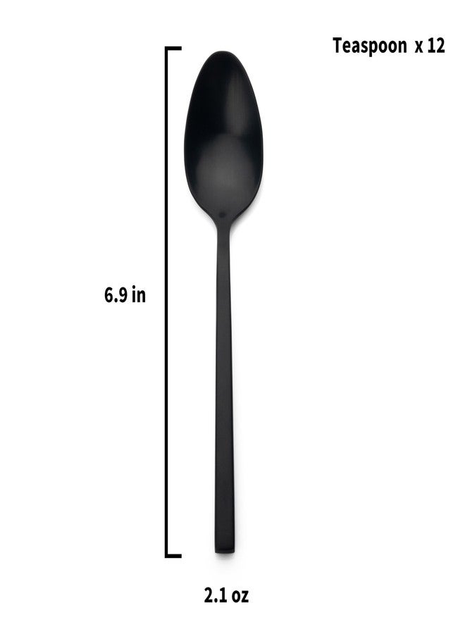 Alata Cube Black 12-Piece Forged Teaspoons Stainless Steel, Matte Satin Polished Cutlery Set, Dishwasher Safe - Image 3