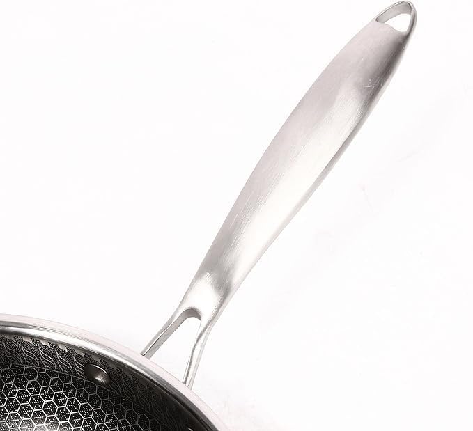 TRADY Stainless Steel TriPly Frying Pan with Long Handle Honeycomb NonStick Pan Stay Cool Dishwasher and Oven Safe Suitable for All Hob Types for Cooking Frying Serving Sliver - Image 2