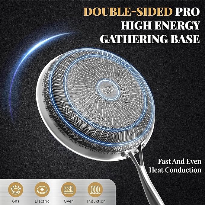 TRADY Stainless Steel TriPly Frying Pan with Long Handle Honeycomb NonStick Pan Stay Cool Dishwasher and Oven Safe Suitable for All Hob Types for Cooking Frying Serving Sliver - Image 5