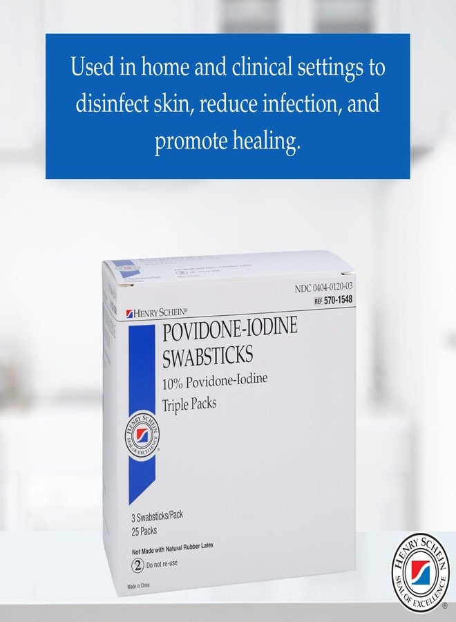 Henry Schein Prep Povidone-Iodine Swabsticks 3's, Individually Packed, Sterile, Antiseptic for Skin Preparation, 10% Povidone-Iodine- 25/BX - Image 2