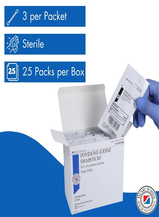 Henry Schein Prep Povidone-Iodine Swabsticks 3's, Individually Packed, Sterile, Antiseptic for Skin Preparation, 10% Povidone-Iodine- 25/BX - Image 4