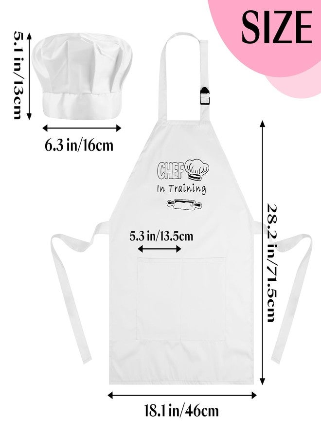 Bouiexye Kids Apron and Chef Hat Set Adjustable Child Aprons with 2 Large Pockets for Girls Boys Cooking Baking Painting Gift (White) - Image 2