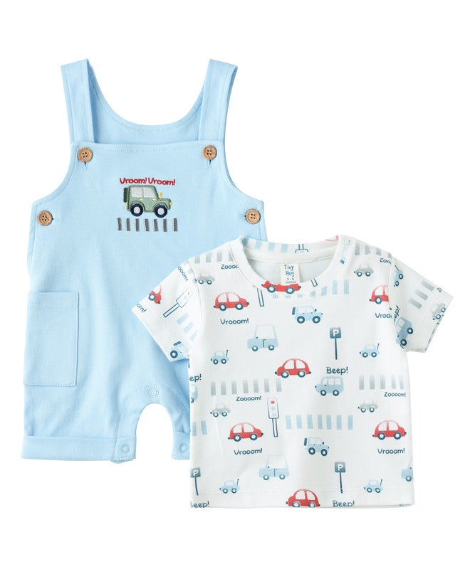 Tiny Hug NEWBORN BOY'S 2 PCS SET SHORT SLEEVE,DUNGAREE . - Image 1