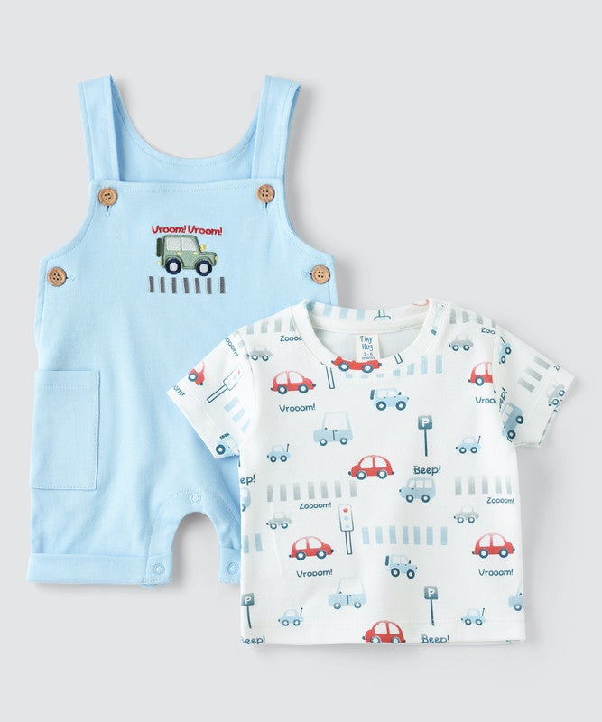 Tiny Hug NEWBORN BOY'S 2 PCS SET SHORT SLEEVE,DUNGAREE . - Image 3