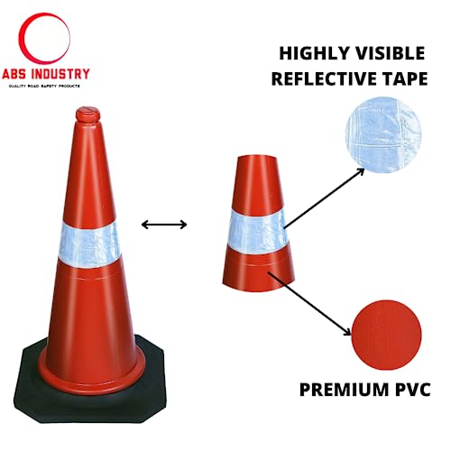 ABS INDUSTRY Safety Cones 4 Cones with 4 Meters S Hook Safety Chain and 4 Hooks Multipurpose PVC Plastic Traffic Safety Cone with Black Rubber Weighted Base and Highly Visible Reflective Collar - Image 2