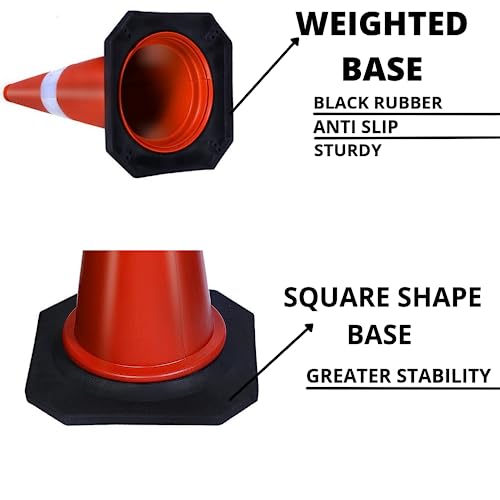 ABS INDUSTRY Safety Cones 4 Cones with 4 Meters S Hook Safety Chain and 4 Hooks Multipurpose PVC Plastic Traffic Safety Cone with Black Rubber Weighted Base and Highly Visible Reflective Collar - Image 3