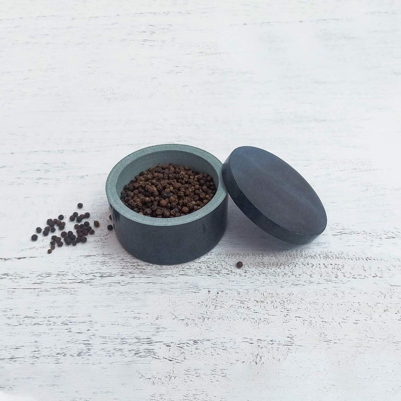 Kaizen Casa Unique Salt and Pepper Box Elegant Natural Stone Salt Box with Lid for Salt, Spice and Herbs Storage (3.5" x 2") - Image 3