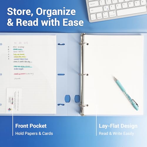 MUKAWA 1 Inch 3 Ring Binder, D-Ring Binder Holds 250 Sheets, PP Cover with Writable Spine Label, Lay-Flat Design, Letter Size 8.5x11, Lightweight for School, Office & Home Organization, 1 Pack, Blue - Image 3