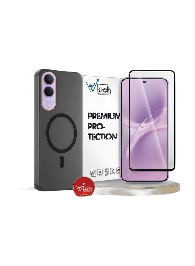 Wtech حافظة أنيقة مع شفافية هجينة Magsafe مع شحن مغناطيسي وحواف كاميرا مرتفعة لجهاز vivo V70 FE 5G 2026 (MCMPMN) - أسود & واقي شاشة زجاجي مقسى كامل الغراء من سلسلة E2E المتميزة لجهاز vivo V70 FE 5G 2026 (MSGECN) - شفاف/أسود - Image 1