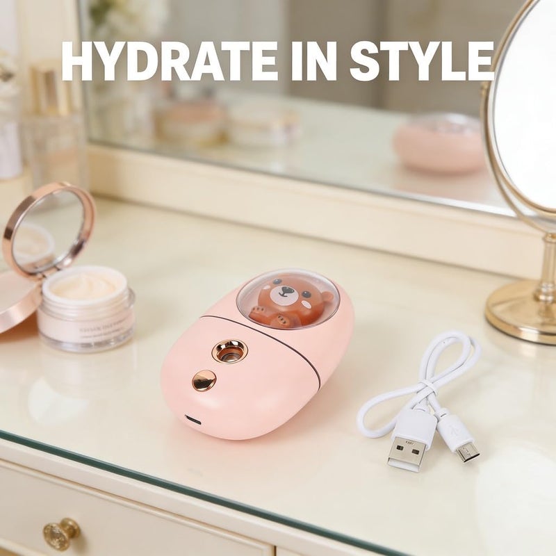 Cute Animal Mini Facial Mist Sprayer, USB Rechargeable, 35ml Capacity - Deep Hydration, Ultrasonic Vibration Technology, Travel and Daily Use,face Steamer,mini humidifier (Roseate) - Image 4