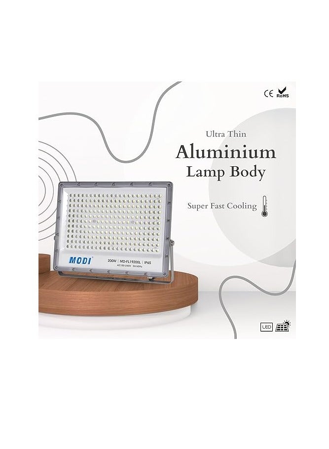 MODI ضوء الفيضانات LED SMD MODI 396x305x26mm IP65 - أبيض دافئ، 200W | 20000Lm ضوء LED خارجي مقاوم للماء | ضوء خارجي فائق السطوع للحديقة، الملعب، ملعب الأطفال، العشب - Image 3