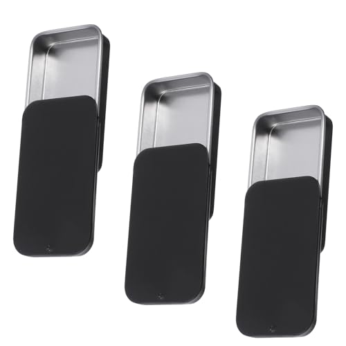 JIYIN Mini Metal Tin Containers 3 Slide Top Rectangular Hinged Tins for Jewelry Crafts Candy Gift Card Holder Small Metal Box Organizer Black - Image 1
