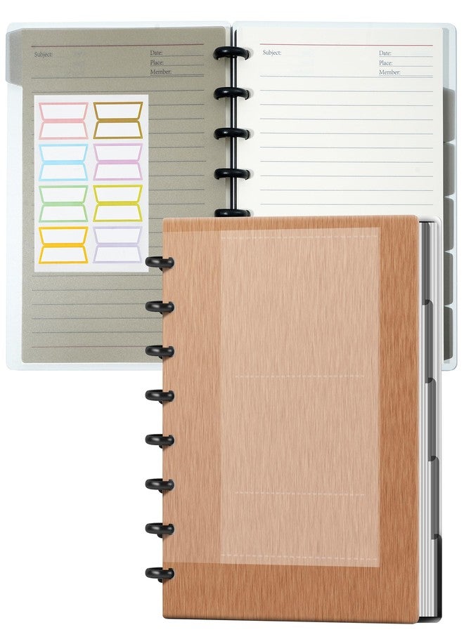 Yoment Discbound Notebook Customizable Spiral Journal Refillable 5 Subject Notebook with Removable Pages 120 Wide Ruled Disc Planner with 6 Binder Dividers & 16 Tabs for Work Meeting School, Rose Gold - Image 1