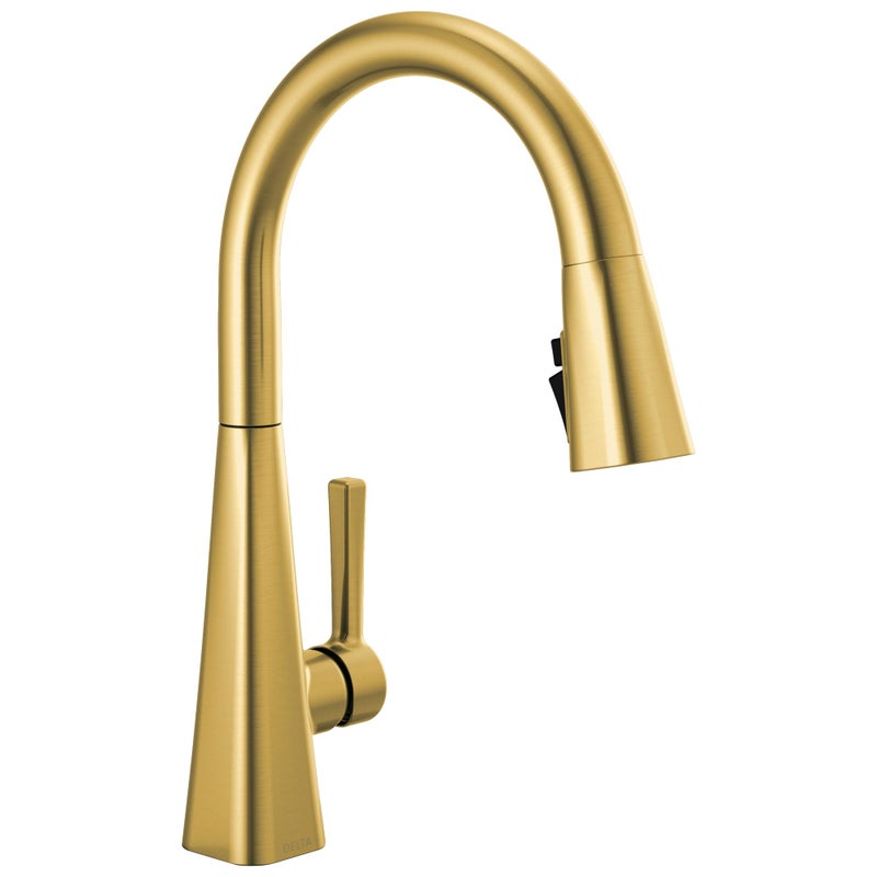 Delta Lenta Brushed Gold Kitchen Faucet with Pull Down Sprayer Modern Single Hole Kitchen Sink Faucet Single Handle Brushed Gold 19802ZGBDST