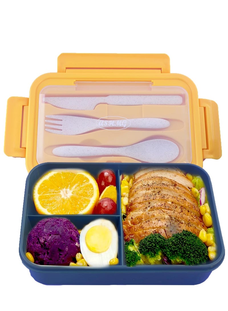 MIZAJIC Bento Lunch Box for Kids and Adults Leakproof 3-Compartment Food Container 1100ml Ideal Portion Size with Reusable Spoon and Fork Microwave, Dishwasher and Freezer Safe - Image 1