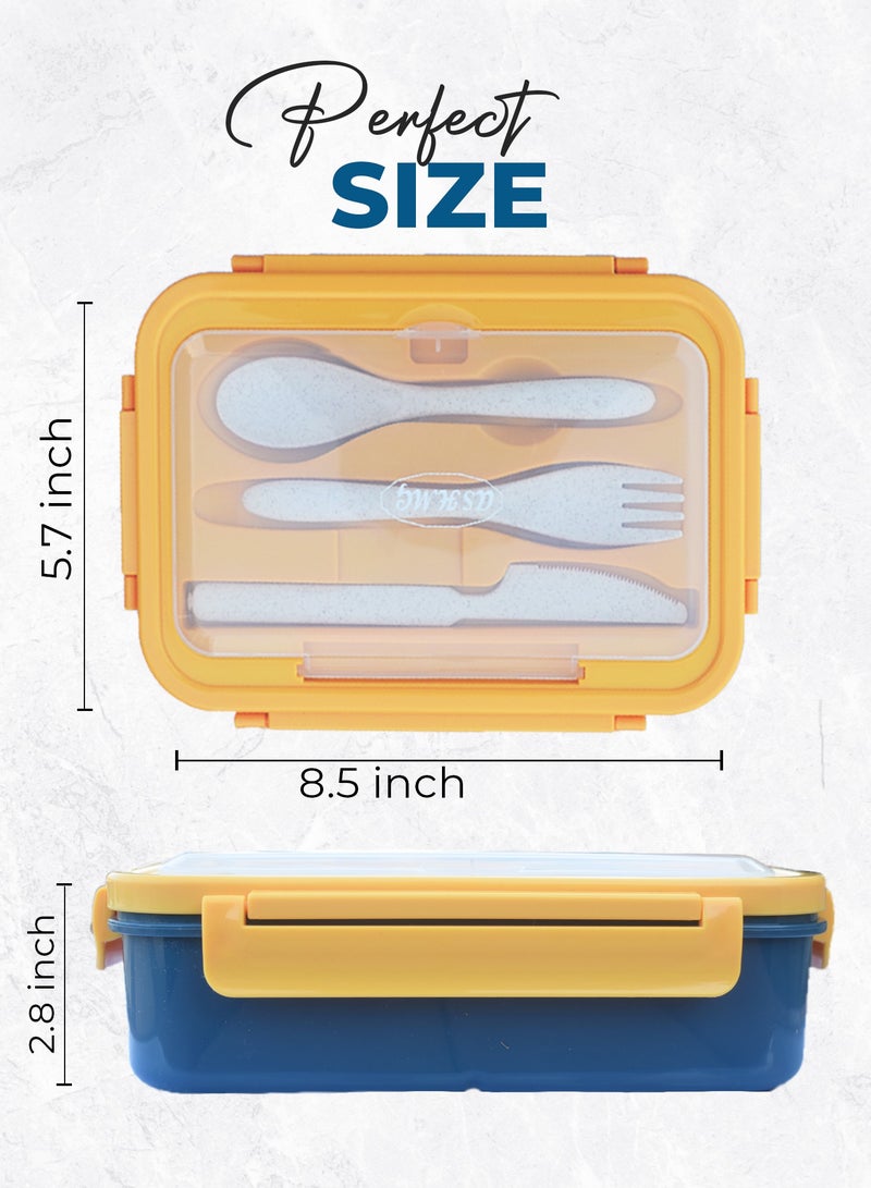 MIZAJIC Bento Lunch Box for Kids and Adults Leakproof 3-Compartment Food Container 1100ml Ideal Portion Size with Reusable Spoon and Fork Microwave, Dishwasher and Freezer Safe - Image 2