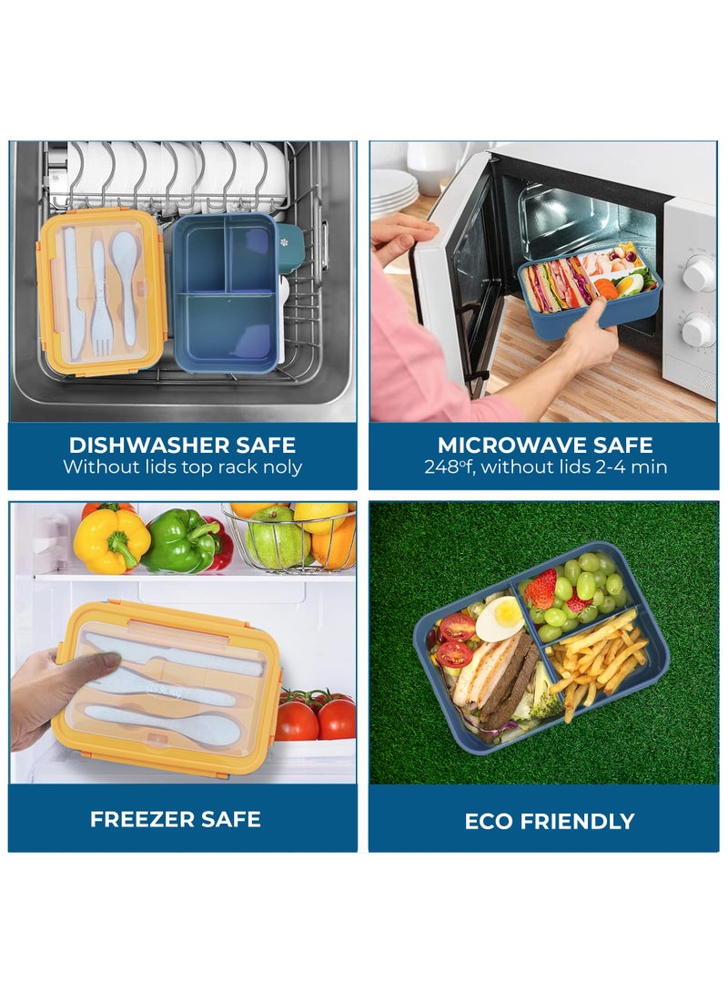 MIZAJIC Bento Lunch Box for Kids and Adults Leakproof 3-Compartment Food Container 1100ml Ideal Portion Size with Reusable Spoon and Fork Microwave, Dishwasher and Freezer Safe - Image 4