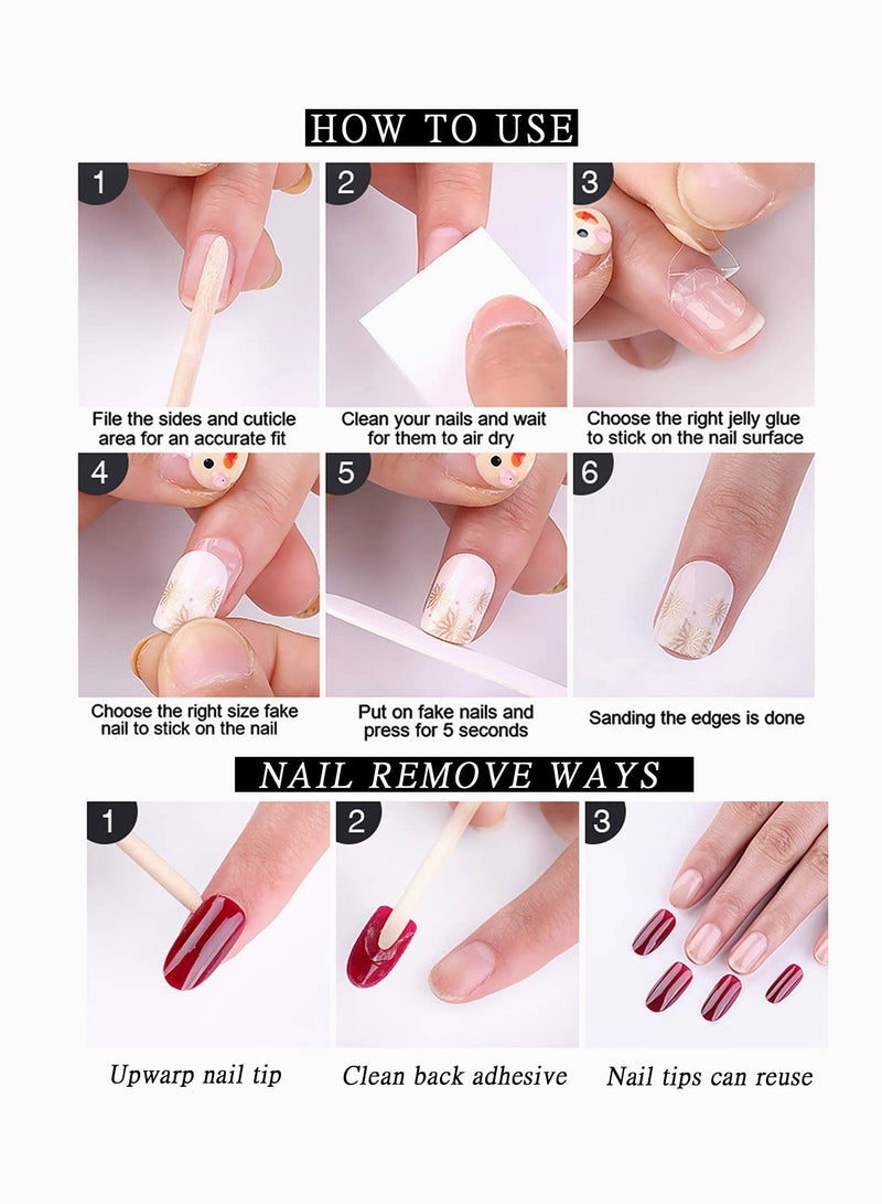 SOLARAE Nail Tips, Press on Nails Long Fake Nais Acrylic Ballet French 3D Rhinestones 24 Pcs - Image 5