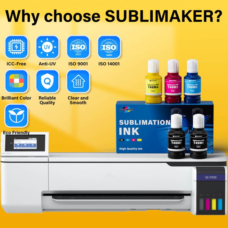 SUBLIMAKER 700ML T49M F170 F570 Sublimation Ink for Surecolor F170 F570 SC-170 SC-570 170 570 Sublimation Printer (T49M1 T49M2 T49M3 T49M4 Autofill/ICC-Free/Anti-UV/5-Pcaks) - Image 4