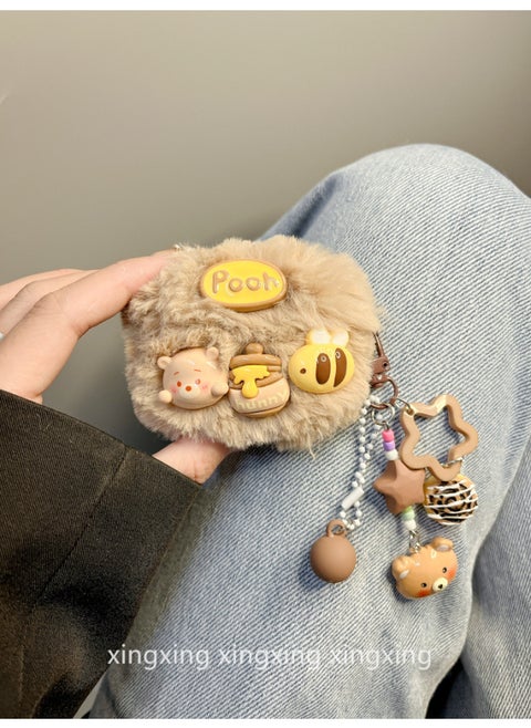 Ins Cute Plush Honeypot Bear Protective Case For Airpods Pro 2 Generation 3 Generation 4 Generation Bluetooth Wireless Ear-Color:Plush Honey Pot Bear -Applicable Models:Airpods 3rd Generation