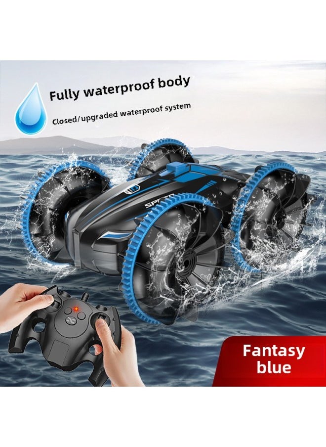 Remote Control Boat High Speed Remote Control Speedboat Electric Boy Gift Children Water Toy Boat Model Water, Land And Air Three In One-Color:Blue❥Remote Control Boat/remote Control Car- Amphibious-Specifications:Dual Batteries  - Image 1