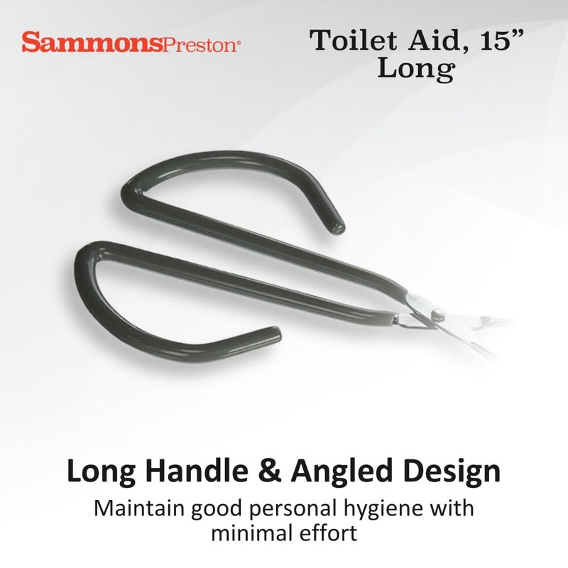 Sammons Preston Toilet Aid, 15" Long Toilet Paper Tongs, Bottom Wiper Aids for Independent Daily Living, Wiping Aid for Bathroom Comfort, Lightweight Self-Wipe Hygiene Assistance Tool - Image 2
