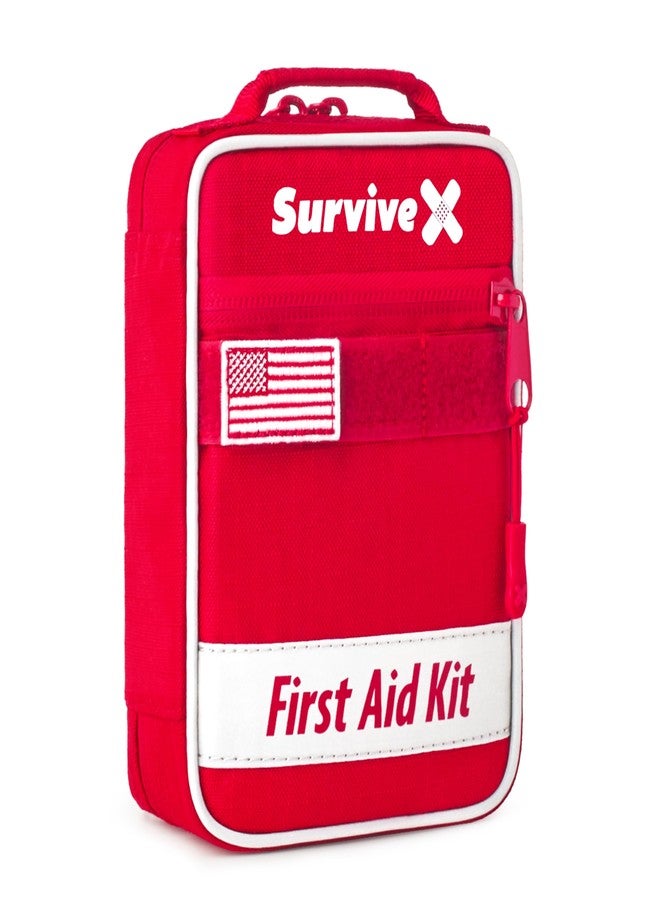 SurviveX Small First Aid Kit for Car, Travel & Home - Emergency Kit for Hiking, Camping, Backpacking and Outdoor Adventures - Includes Zip Stitch Wound Closure Strips - Image 1