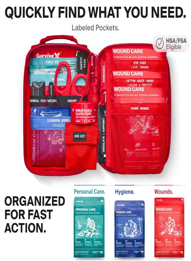 SurviveX Small First Aid Kit for Car, Travel & Home - Emergency Kit for Hiking, Camping, Backpacking and Outdoor Adventures - Includes Zip Stitch Wound Closure Strips - Image 2